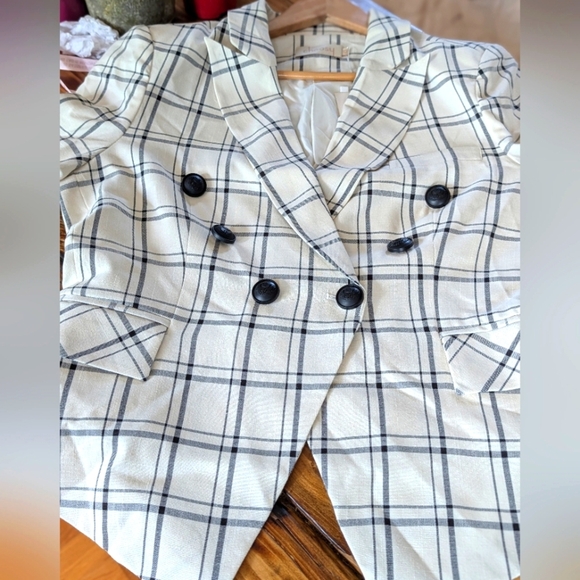 102.Nwt Choosy Plaid Double-Breasted Women's Blazer - Picture 1 of 4